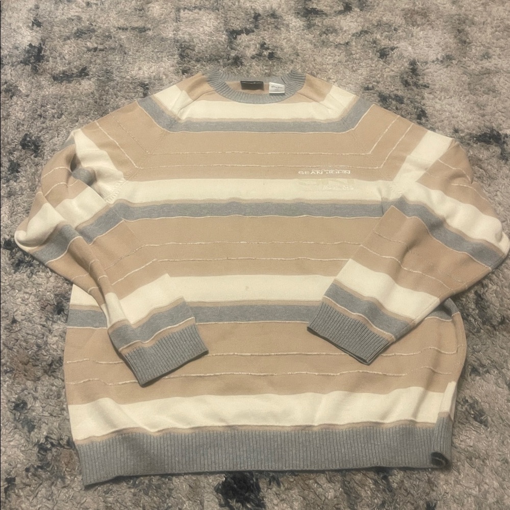 Sean John Beige and Gray Striped Sweater Size XXL